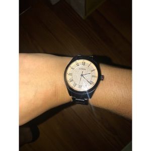 Black and rose gold fossil watch, women’s